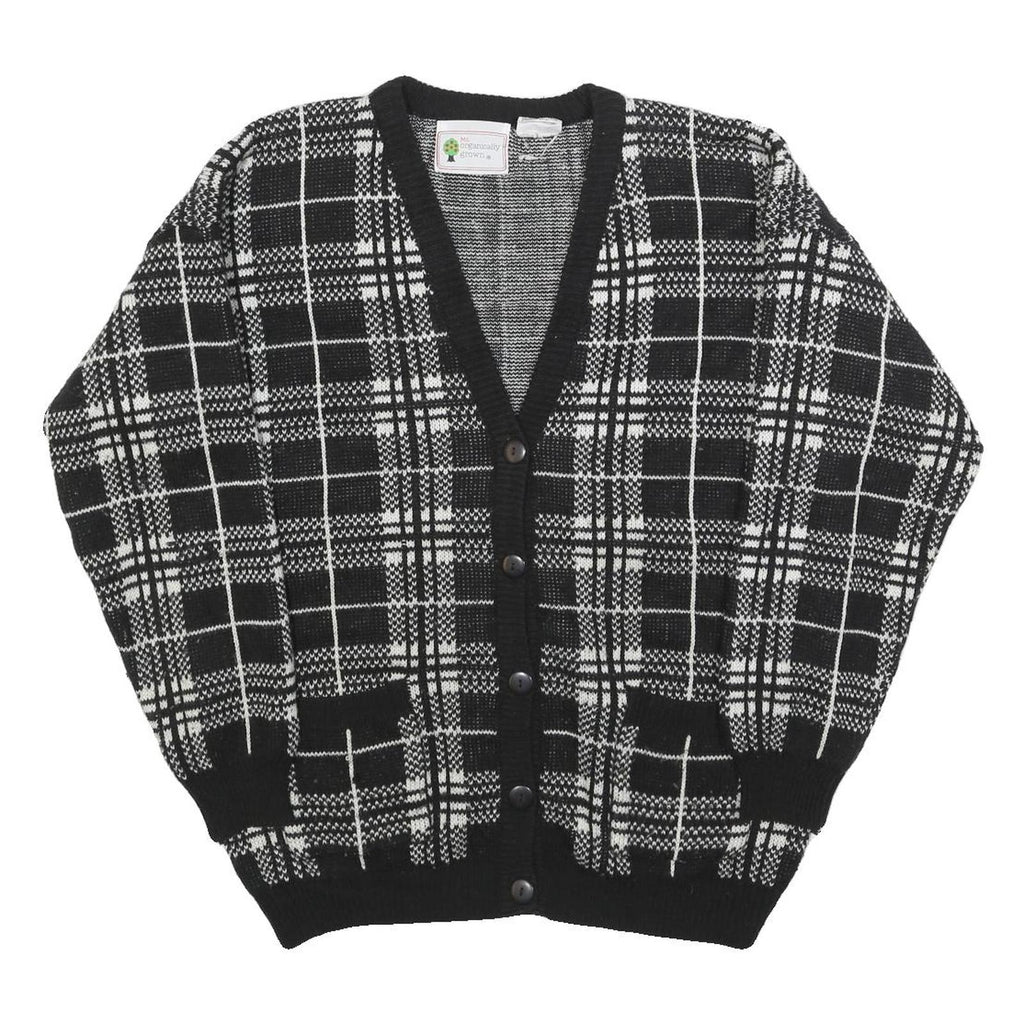 Organically Grown Womens Black & White Patterned Button Up Jumper L Acrylic