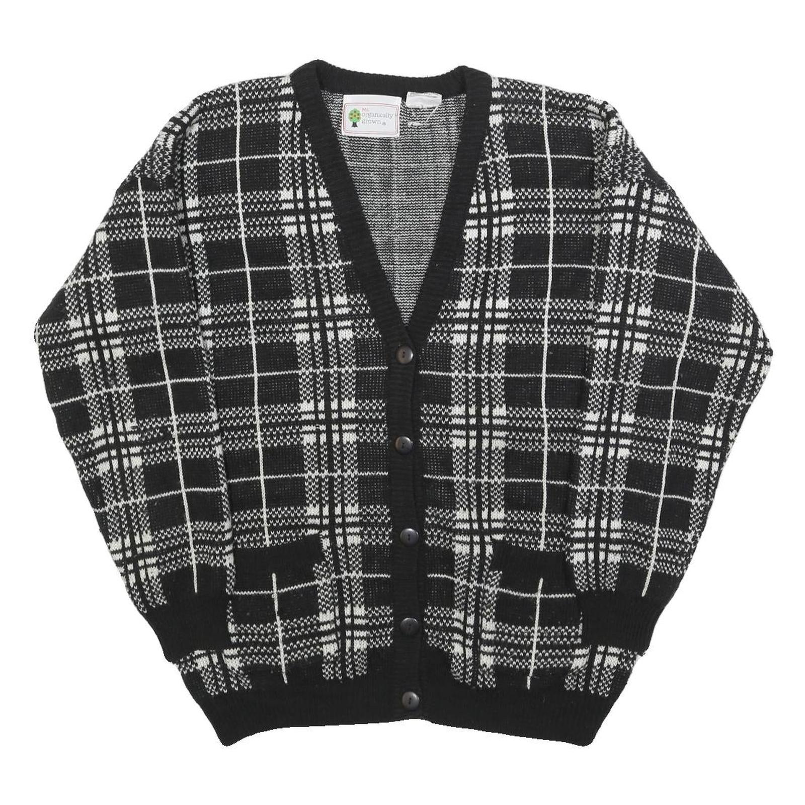 Organically Grown Womens Black & White Patterned Button Up Jumper L Acrylic