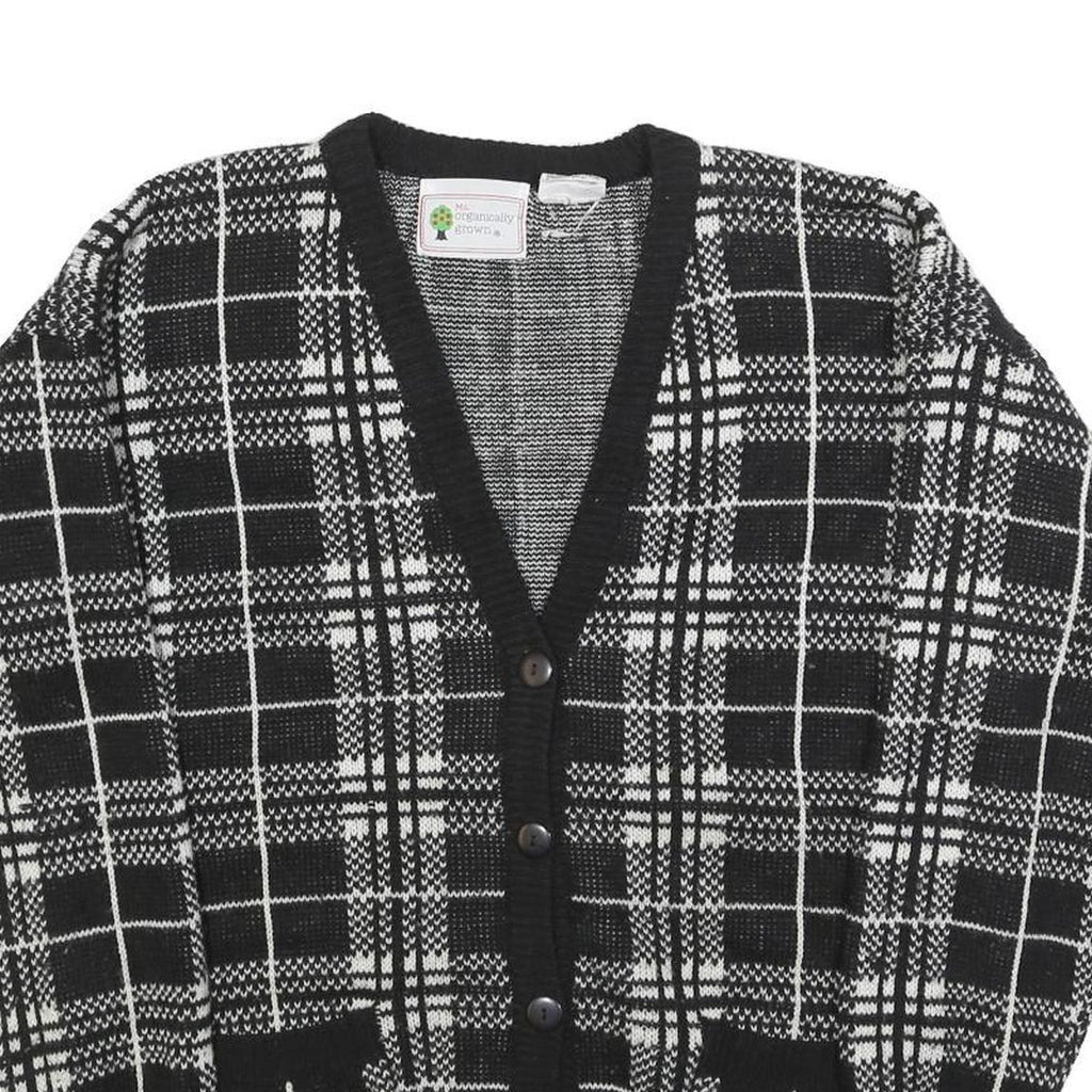 Organically Grown Womens Black & White Patterned Button Up Jumper L Acrylic