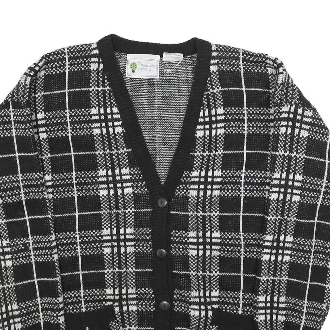 Organically Grown Womens Black & White Patterned Button Up Jumper L Acrylic