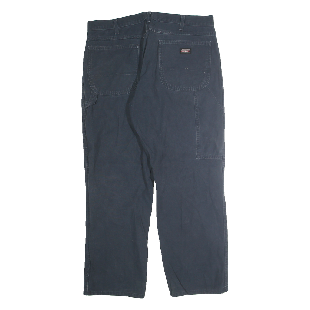 DICKIES Mens Navy Blue Regular Fit Straight Leg Trousers W36 L30 Cotton Blend