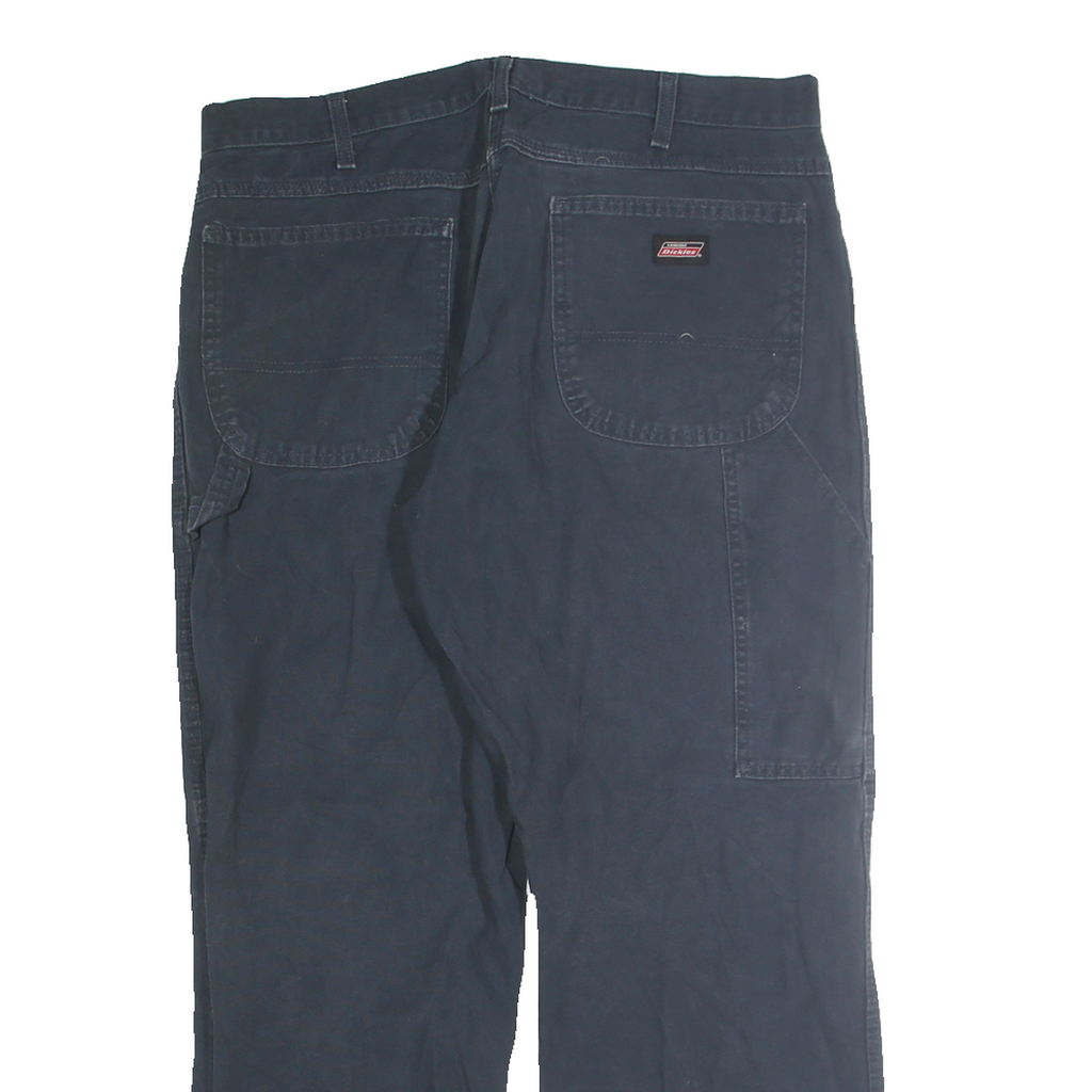 DICKIES Mens Navy Blue Regular Fit Straight Leg Trousers W36 L30 Cotton Blend