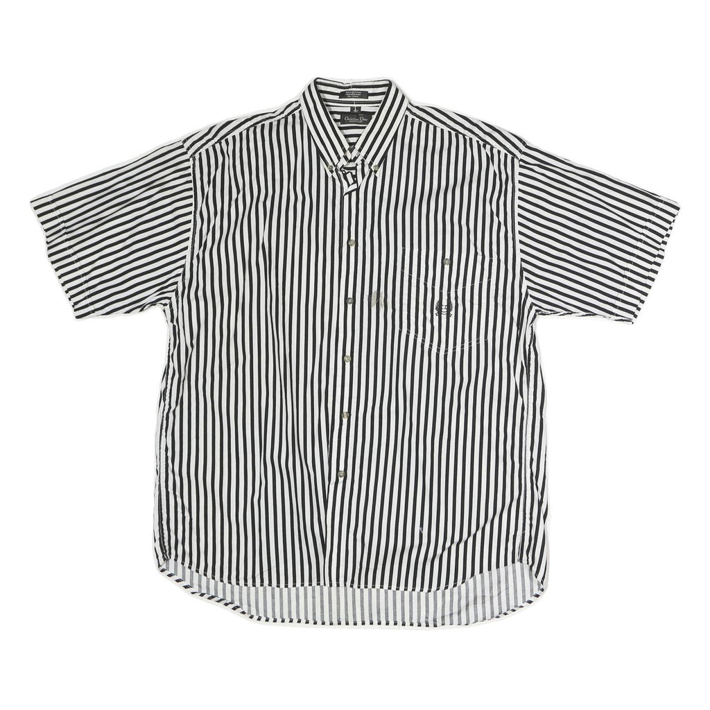 CHRISTIAN DIOR Mens Black & White Striped Cotton Shirt M Button Down Casual