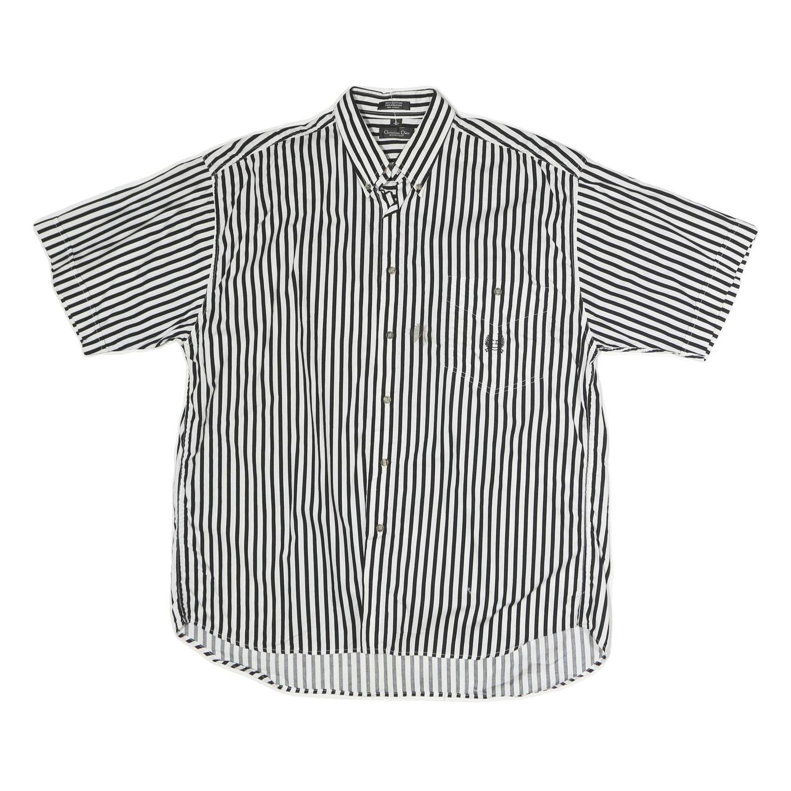 CHRISTIAN DIOR Mens Black & White Striped Cotton Shirt M Button Down Casual