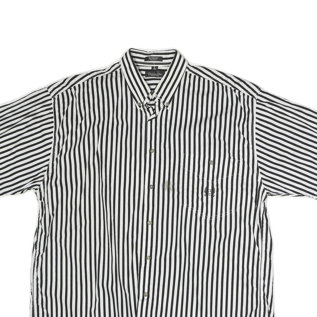 CHRISTIAN DIOR Mens Black & White Striped Cotton Shirt M Button Down Casual