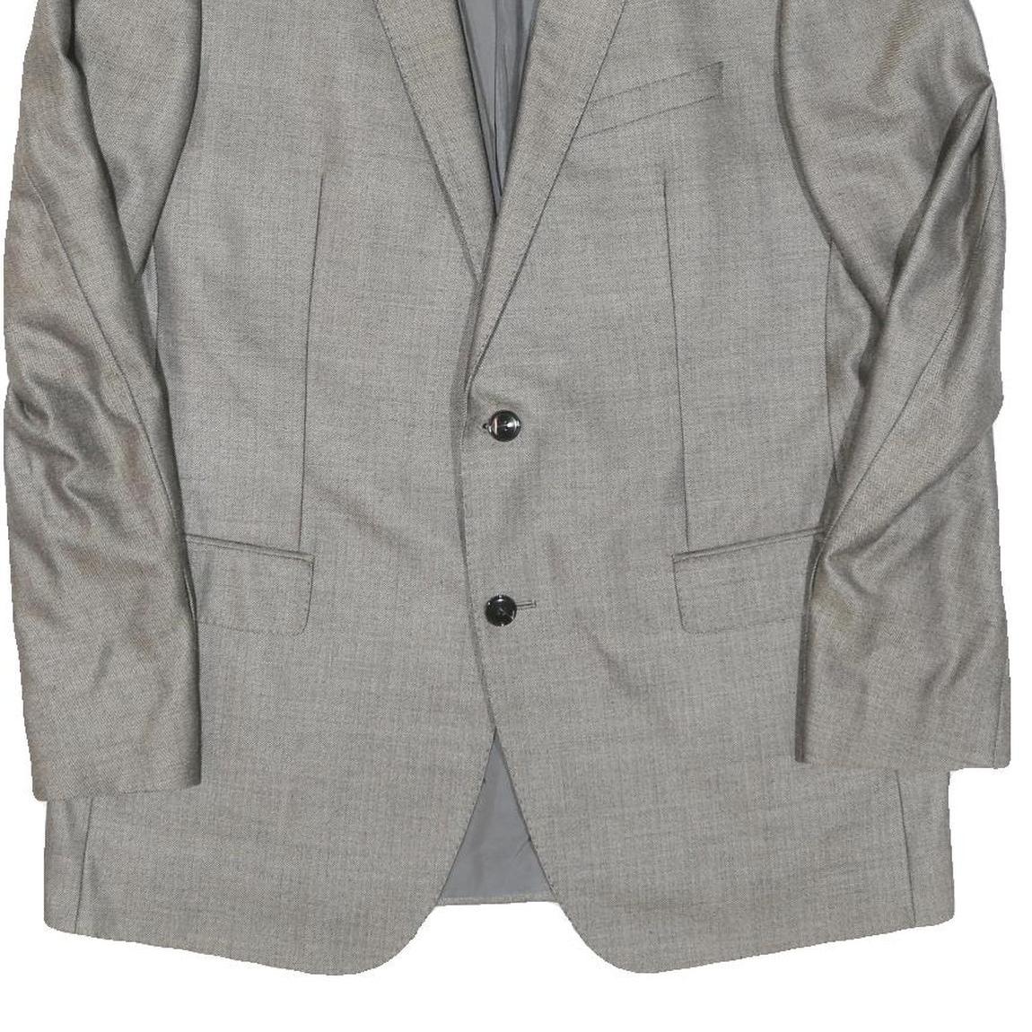 N/A Mens Grey Wool Blend Classic Jacket L Button Plain Elegant Formal Style