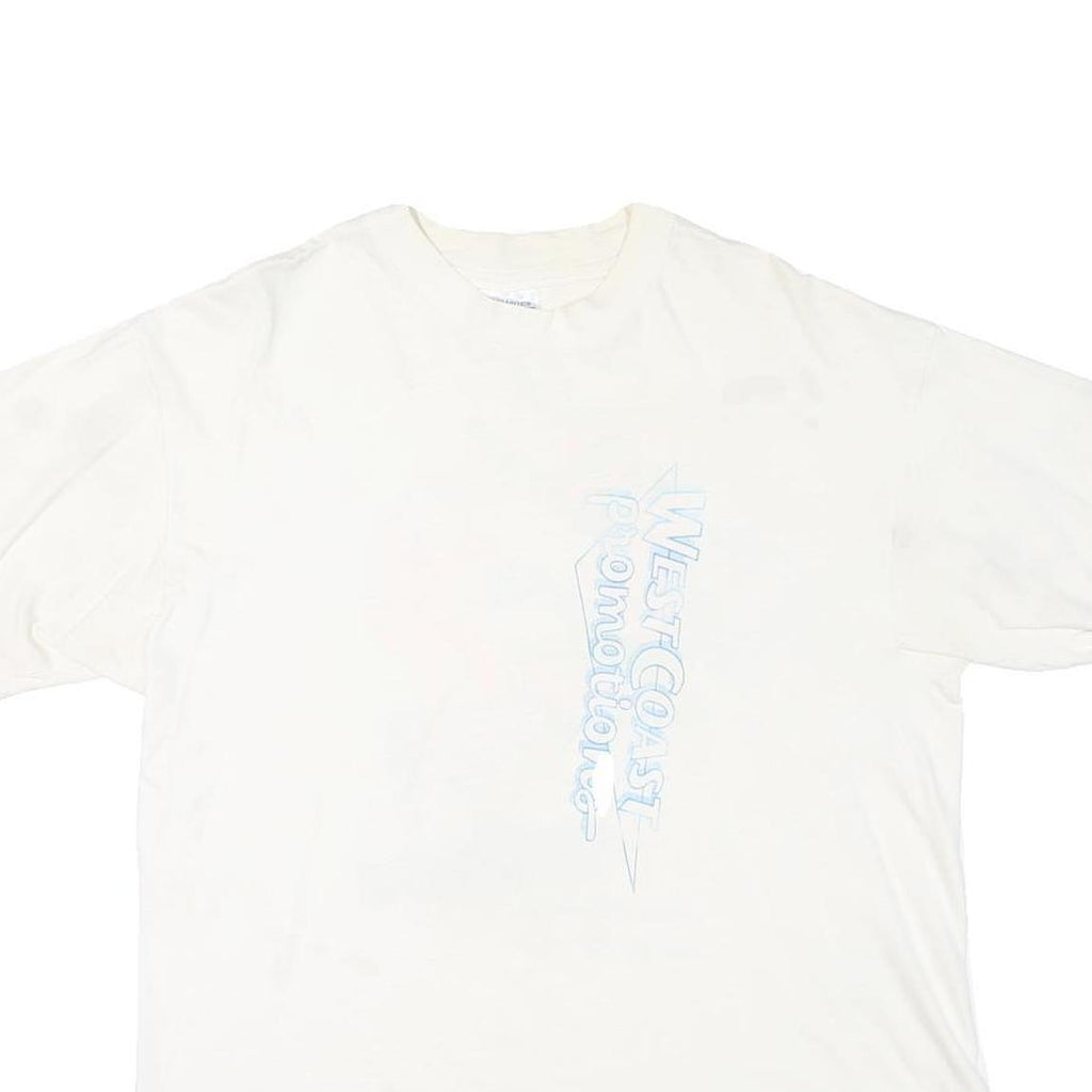 HANES Mens White West Coast Promotions T-Shirt L Short Sleeve Crew Neck Vintage