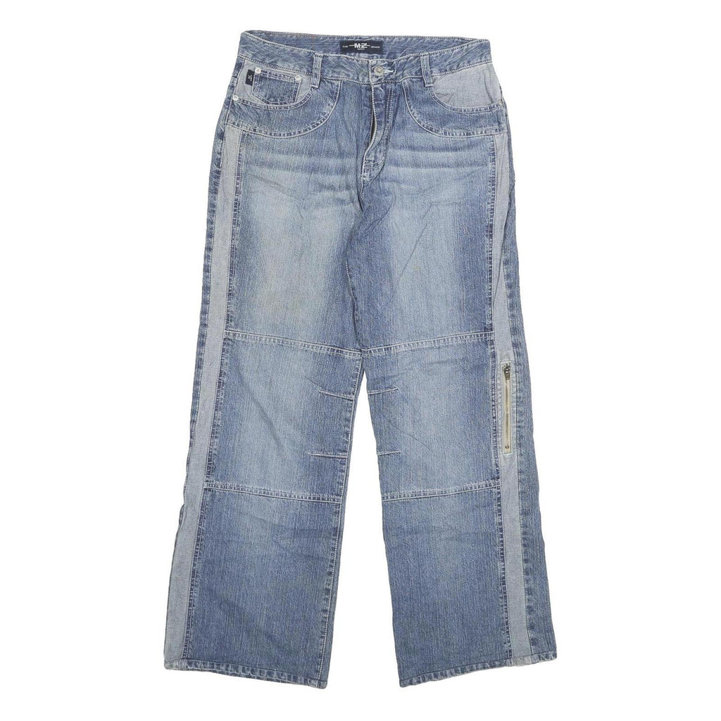 MZ JEANS Mens Blue Relaxed Patchwork Denim Stone Wash W30 L28 Zip Closure