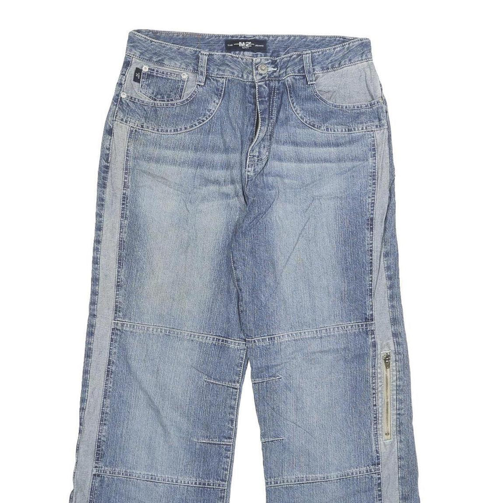 MZ JEANS Mens Blue Relaxed Patchwork Denim Stone Wash W30 L28 Zip Closure