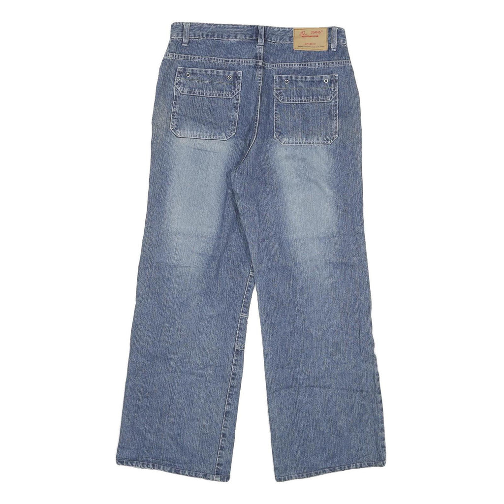 MZ JEANS Mens Blue Relaxed Patchwork Denim Stone Wash W30 L28 Zip Closure