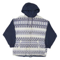 Womens Blue & White Patterned Button Jacket L Polyester Blend Hooded Casual Wear