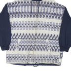 Womens Blue & White Patterned Button Jacket L Polyester Blend Hooded Casual Wear