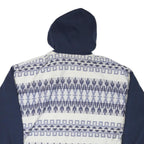 Womens Blue & White Patterned Button Jacket L Polyester Blend Hooded Casual Wear