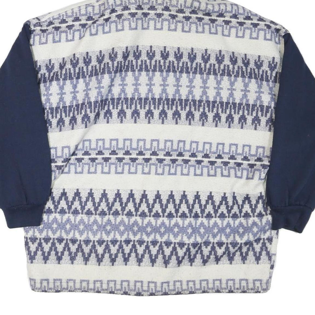 Womens Blue & White Patterned Button Jacket L Polyester Blend Hooded Casual Wear