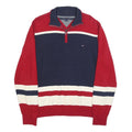 TOMMY HILFIGER Mens Red & Navy Colourblock Patterned V-Neck Cotton Jumper L