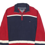 TOMMY HILFIGER Mens Red & Navy Colourblock Patterned V-Neck Cotton Jumper L