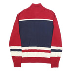 TOMMY HILFIGER Mens Red & Navy Colourblock Patterned V-Neck Cotton Jumper L