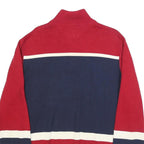 TOMMY HILFIGER Mens Red & Navy Colourblock Patterned V-Neck Cotton Jumper L