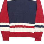 TOMMY HILFIGER Mens Red & Navy Colourblock Patterned V-Neck Cotton Jumper L