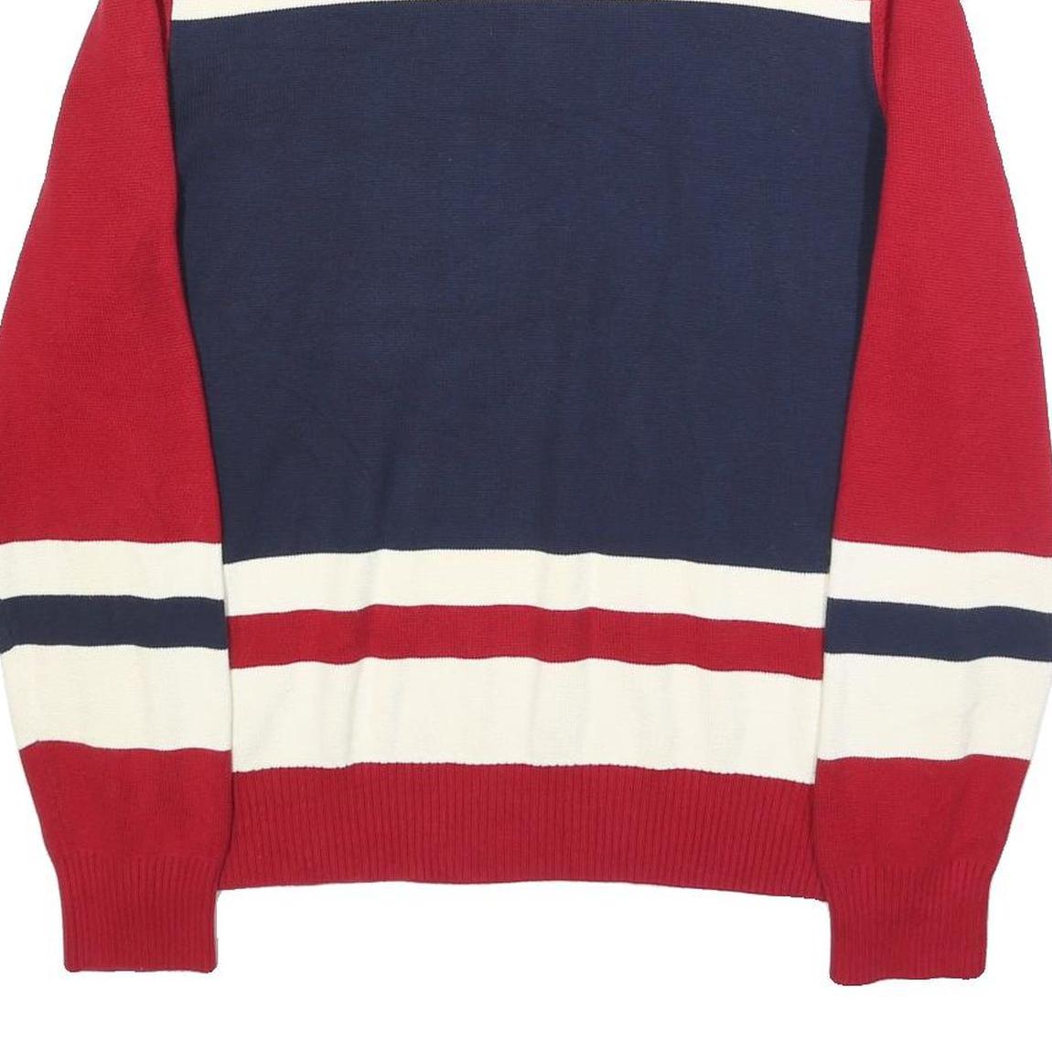 TOMMY HILFIGER Mens Red & Navy Colourblock Patterned V-Neck Cotton Jumper L