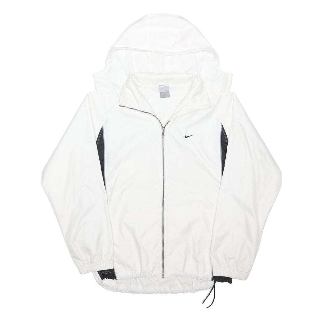 NIKE Mens White Jacket L Polyester Blend Zip Plain Hooded Athletic Sportswear