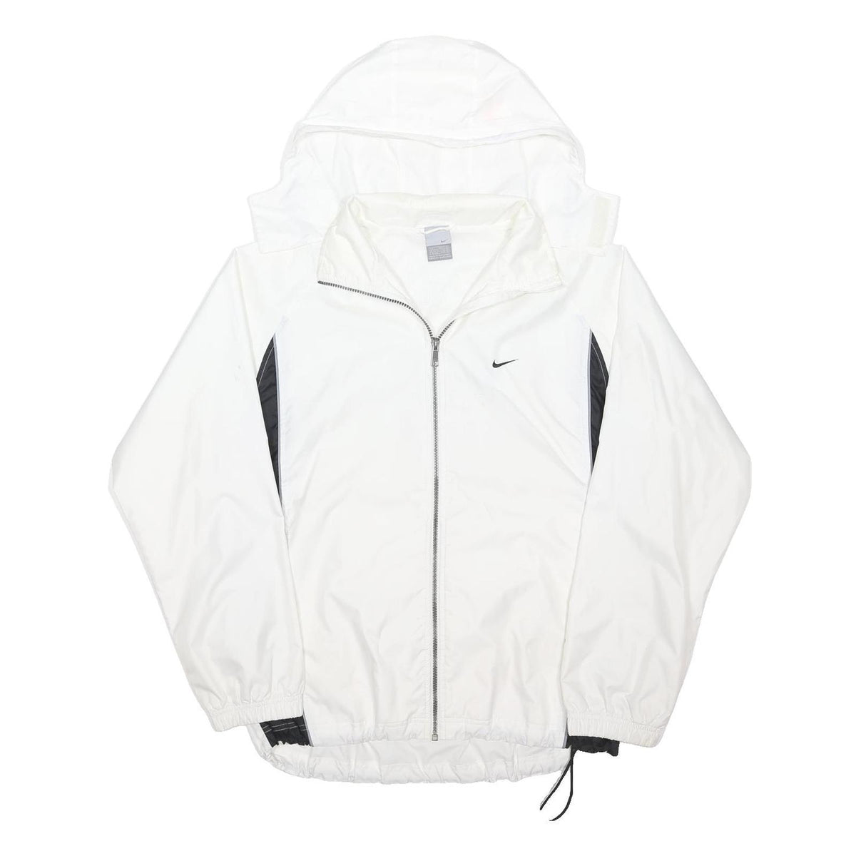 NIKE Mens White Jacket L Polyester Blend Zip Plain Hooded Athletic Sportswear