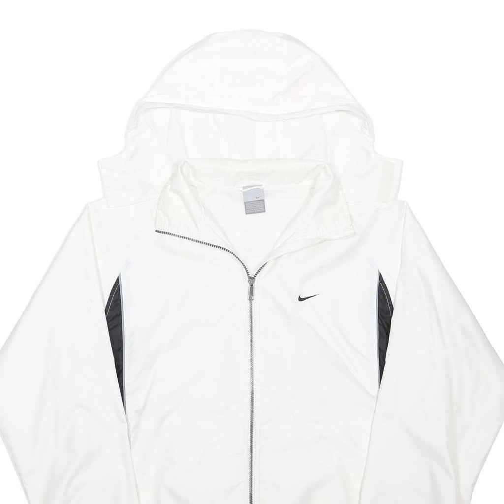 NIKE Mens White Jacket L Polyester Blend Zip Plain Hooded Athletic Sportswear
