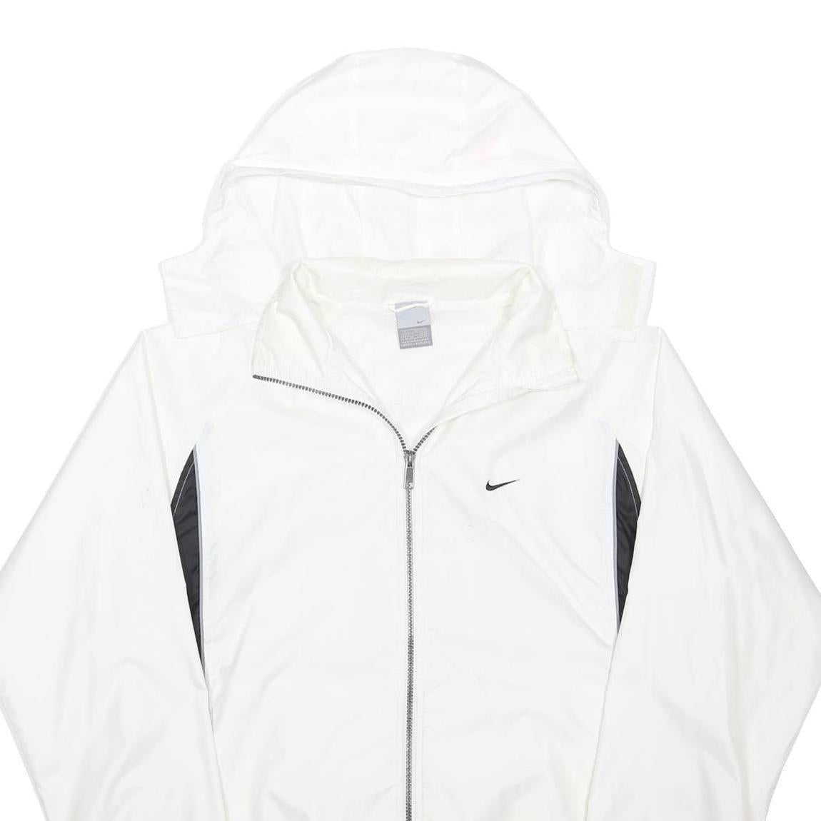 NIKE Mens White Jacket L Polyester Blend Zip Plain Hooded Athletic Sportswear