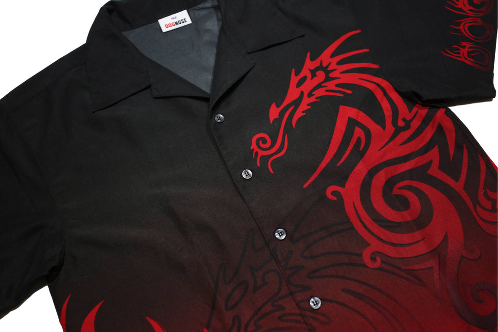 DOGNOSE Boys Black & Red Tribal Dragon Pattern Shirt M Polyester Summer