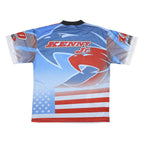 DARING Mens Blue Red Black Motorcycle Graphic T-Shirt L Short Sleeve Crew Neck