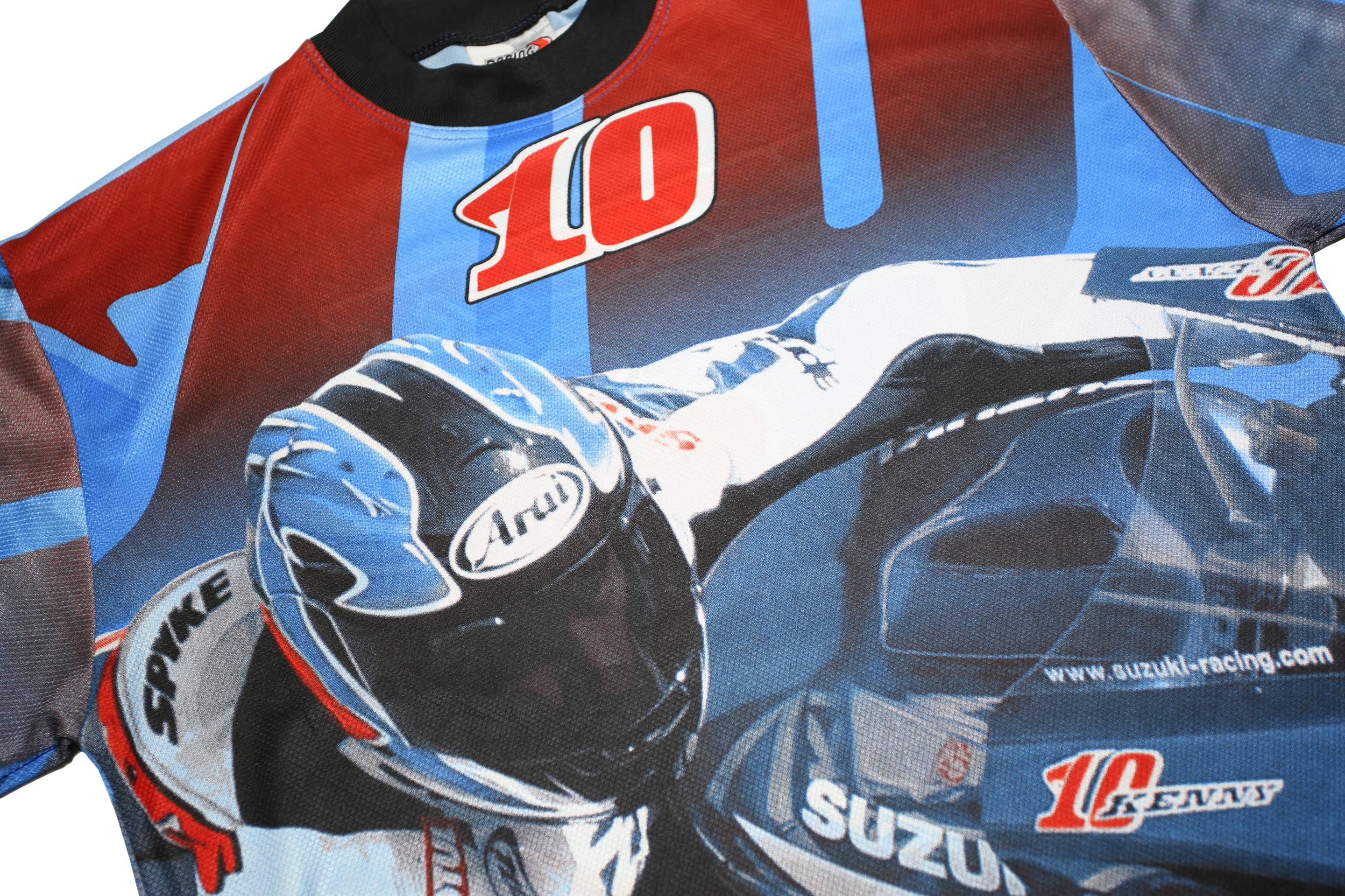 DARING Mens Blue Red Black Motorcycle Graphic T-Shirt L Short Sleeve Crew Neck