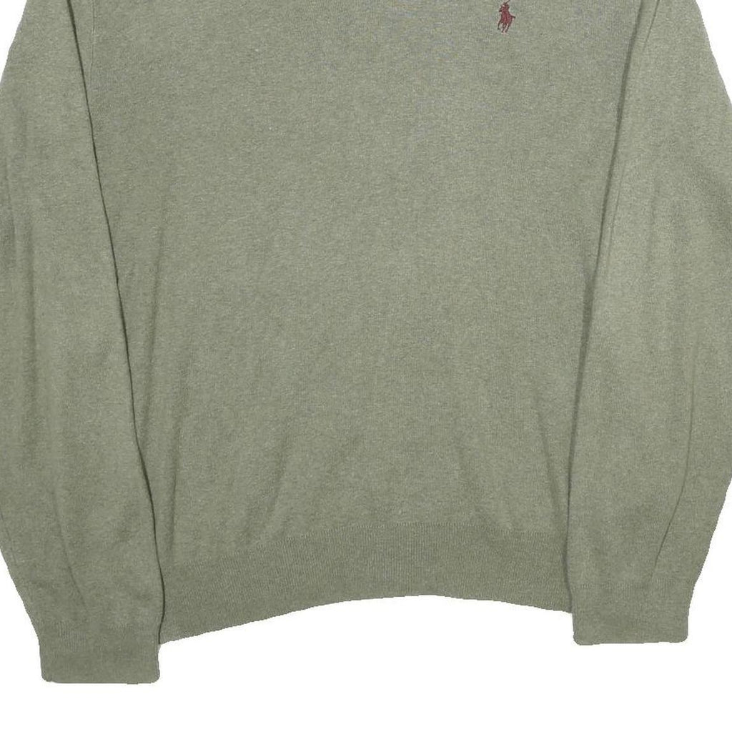 POLO RALPH LAUREN Mens Green Jumper Plain V-Neck Basic Knit XL Soft Cotton