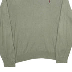 POLO RALPH LAUREN Mens Green Jumper Plain V-Neck Basic Knit XL Soft Cotton