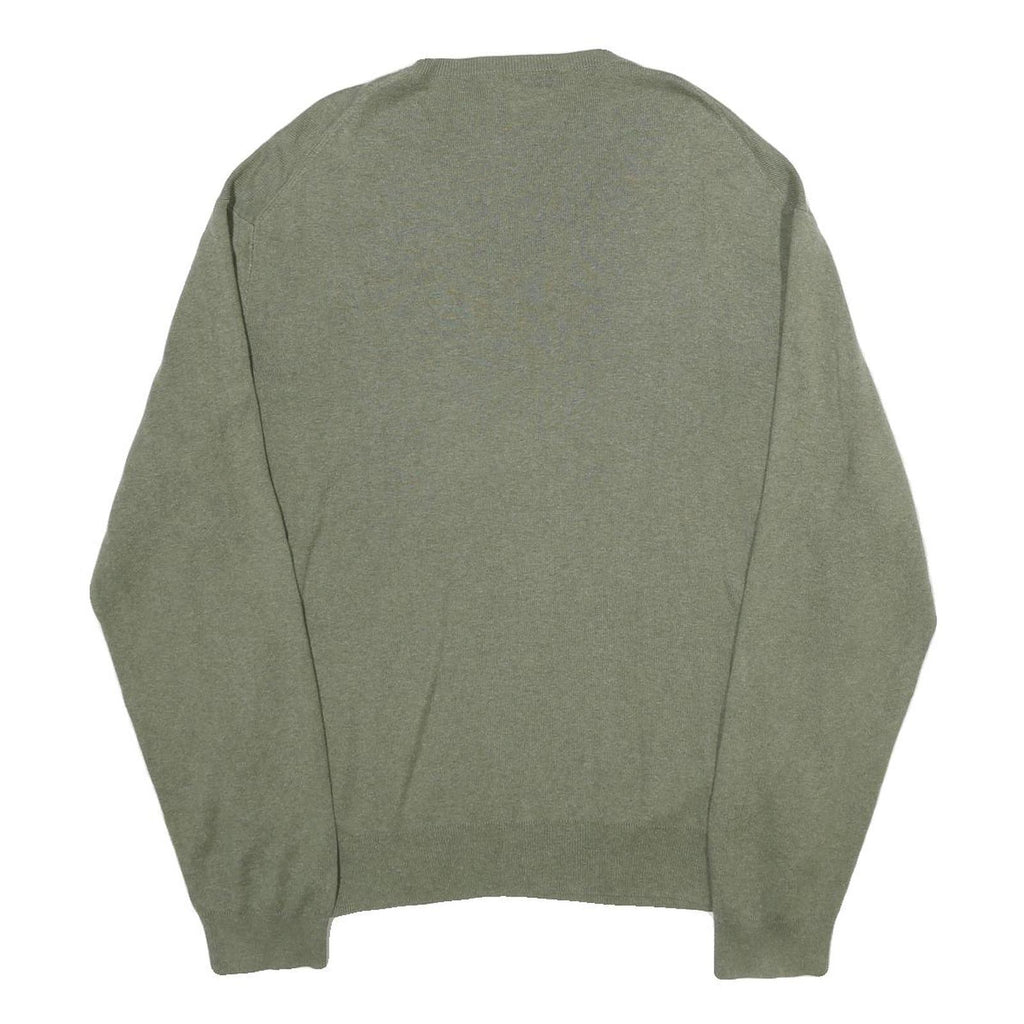 POLO RALPH LAUREN Mens Green Jumper Plain V-Neck Basic Knit XL Soft Cotton