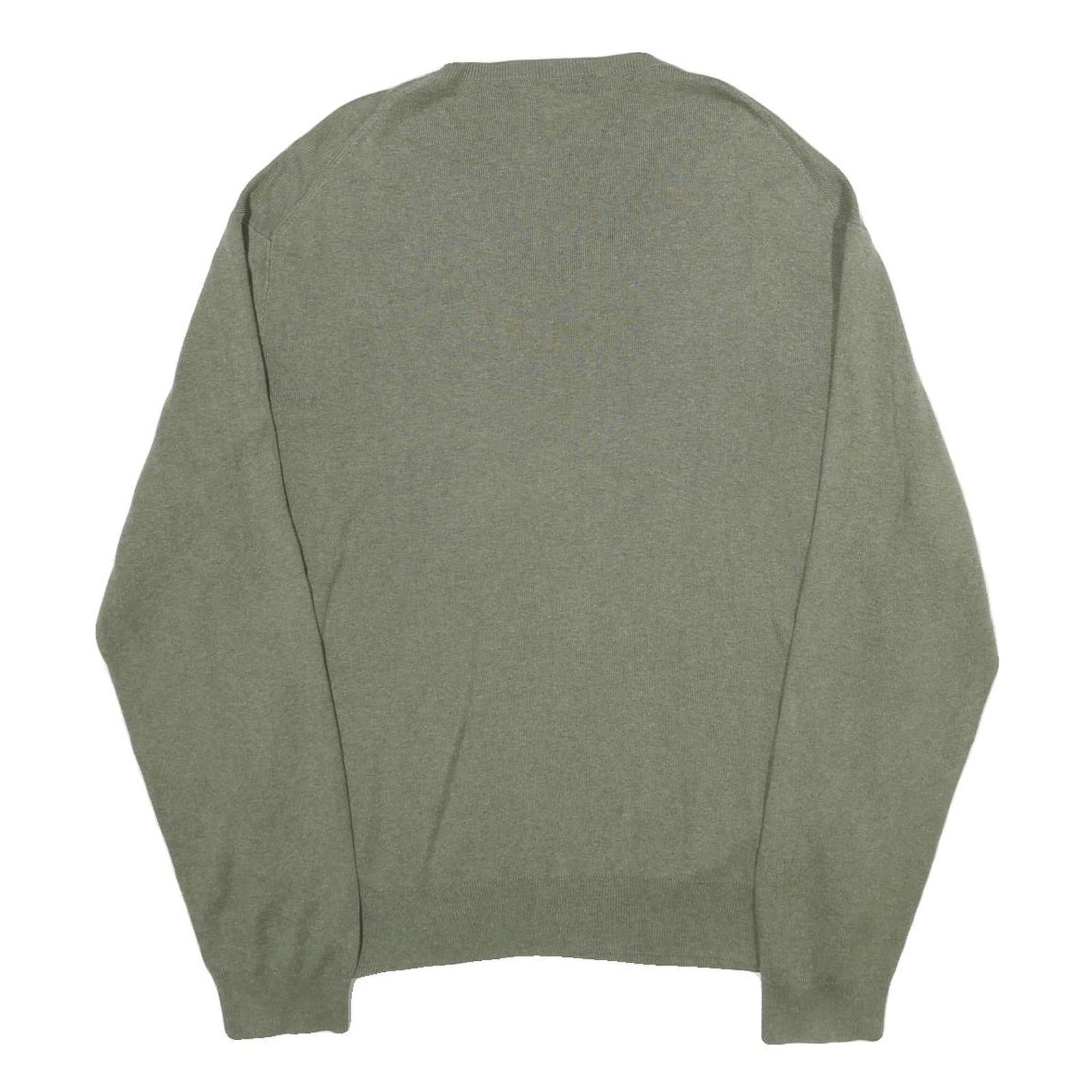 POLO RALPH LAUREN Mens Green Jumper Plain V-Neck Basic Knit XL Soft Cotton