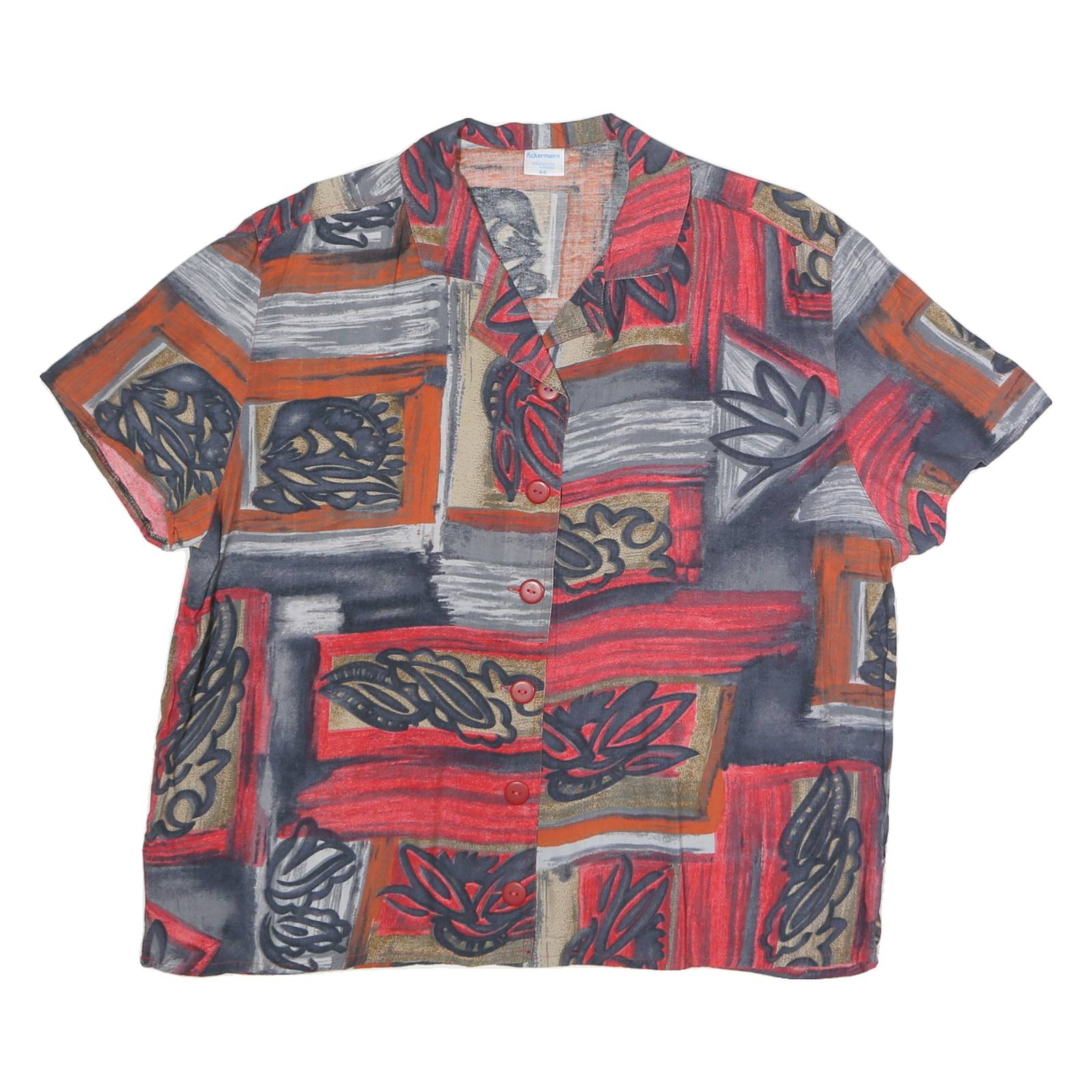 ACKERMAN Womens Red & Grey Printed Shirt Short Sleeve Collared M Stylish Top