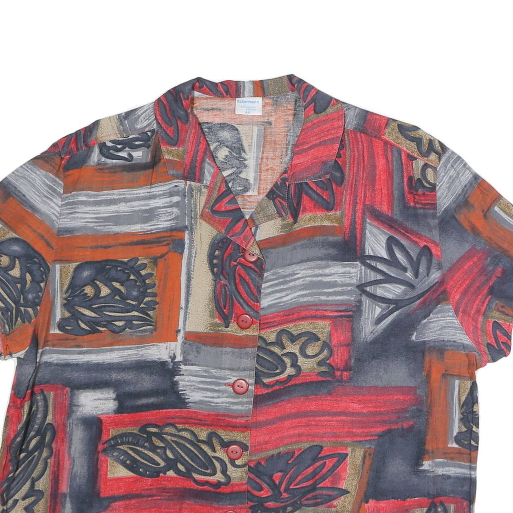 ACKERMAN Womens Red & Grey Printed Shirt Short Sleeve Collared M Stylish Top