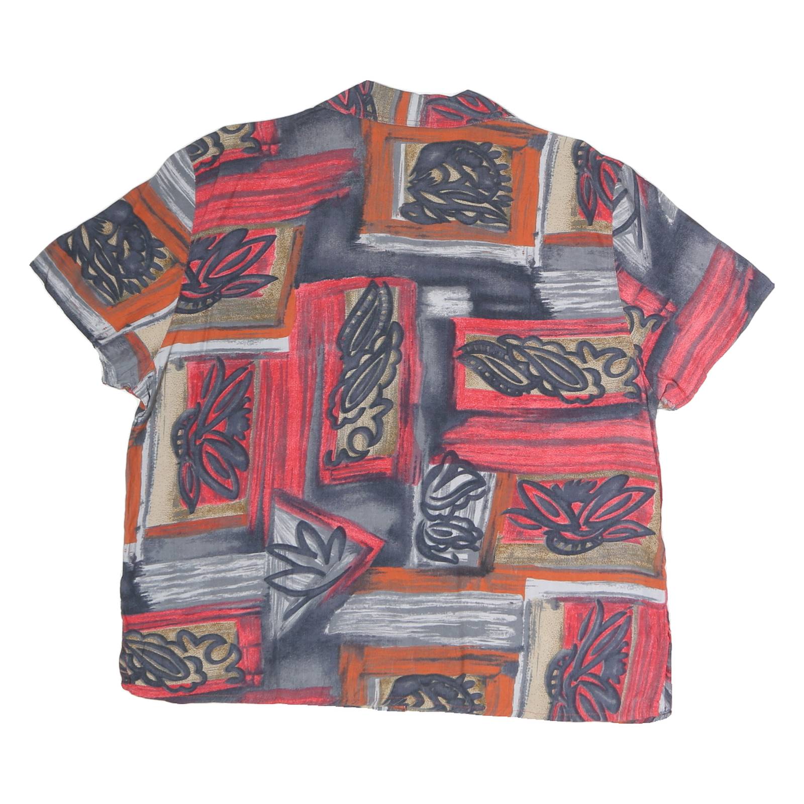 ACKERMAN Womens Red & Grey Printed Shirt Short Sleeve Collared M Stylish Top