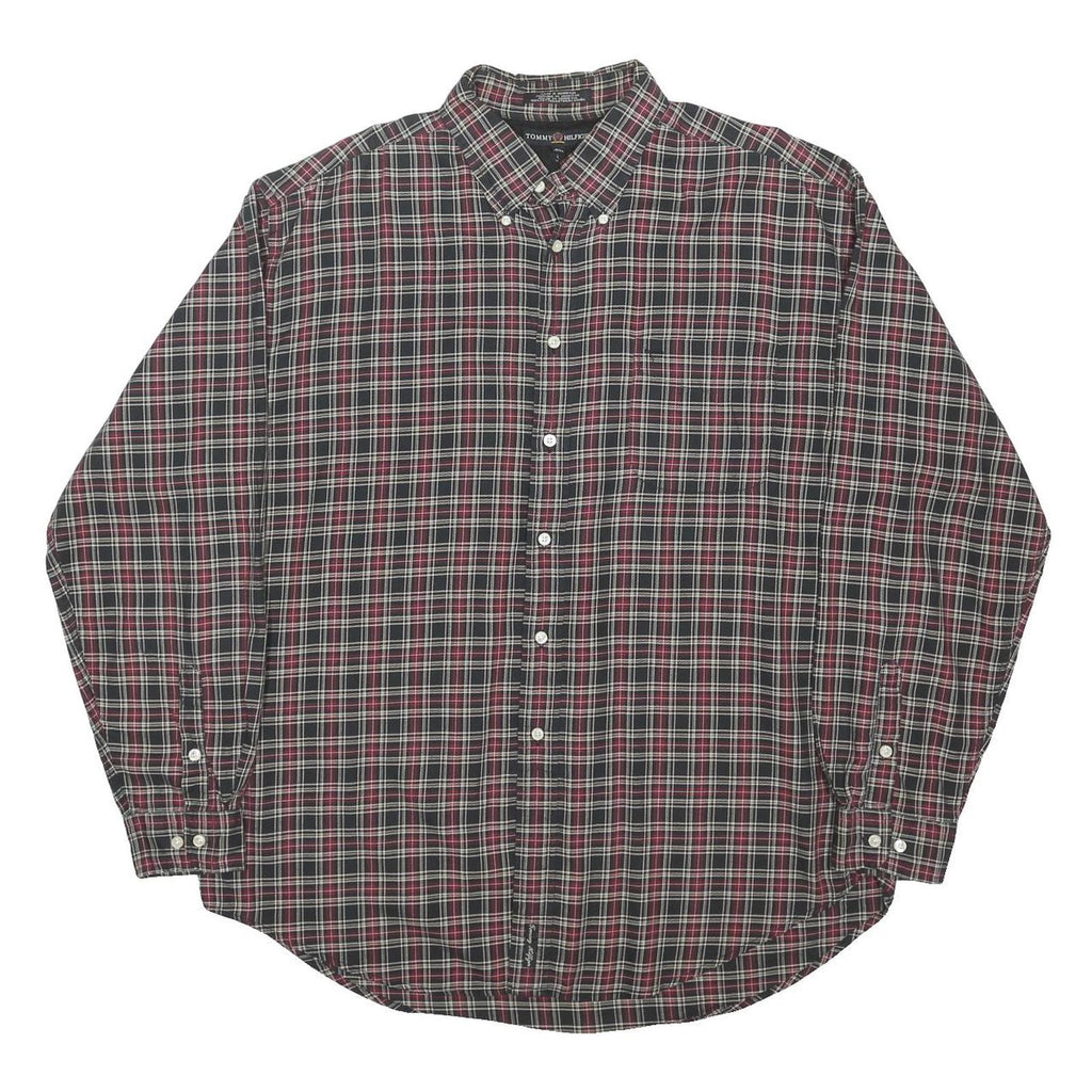 TOMMY HILFIGER Mens Black & Red Check Shirt XL Button Down Long Sleeve Fine