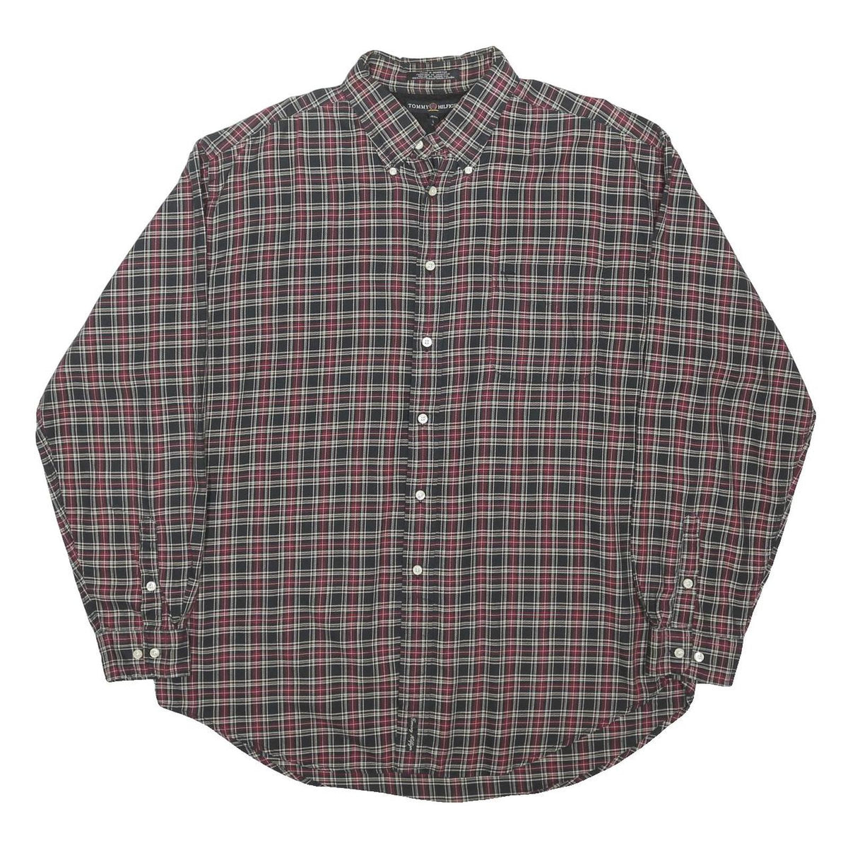 TOMMY HILFIGER Mens Black & Red Check Shirt XL Button Down Long Sleeve Fine