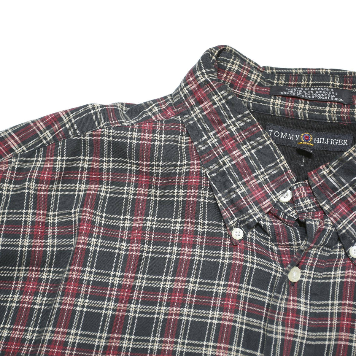 TOMMY HILFIGER Mens Black & Red Check Shirt XL Button Down Long Sleeve Fine