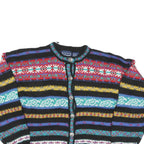 BEST Womens Black Patterned Button Up Jumper Wool Blend L Colourful Striped