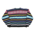 BEST Womens Black Patterned Button Up Jumper Wool Blend L Colourful Striped