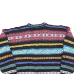 BEST Womens Black Patterned Button Up Jumper Wool Blend L Colourful Striped