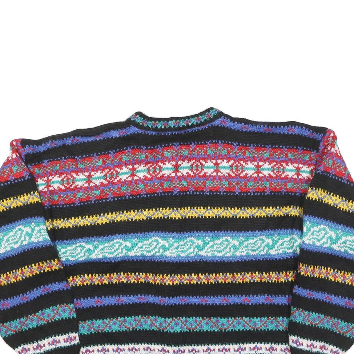 BEST Womens Black Patterned Button Up Jumper Wool Blend L Colourful Striped