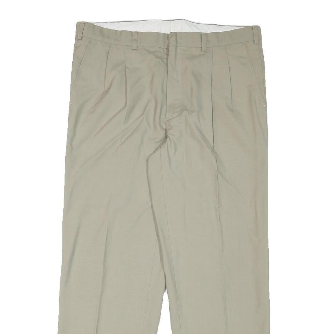 Mens Regular Fit Beige Cotton Blend Trousers W36 L30 Zip Closure Straight Leg