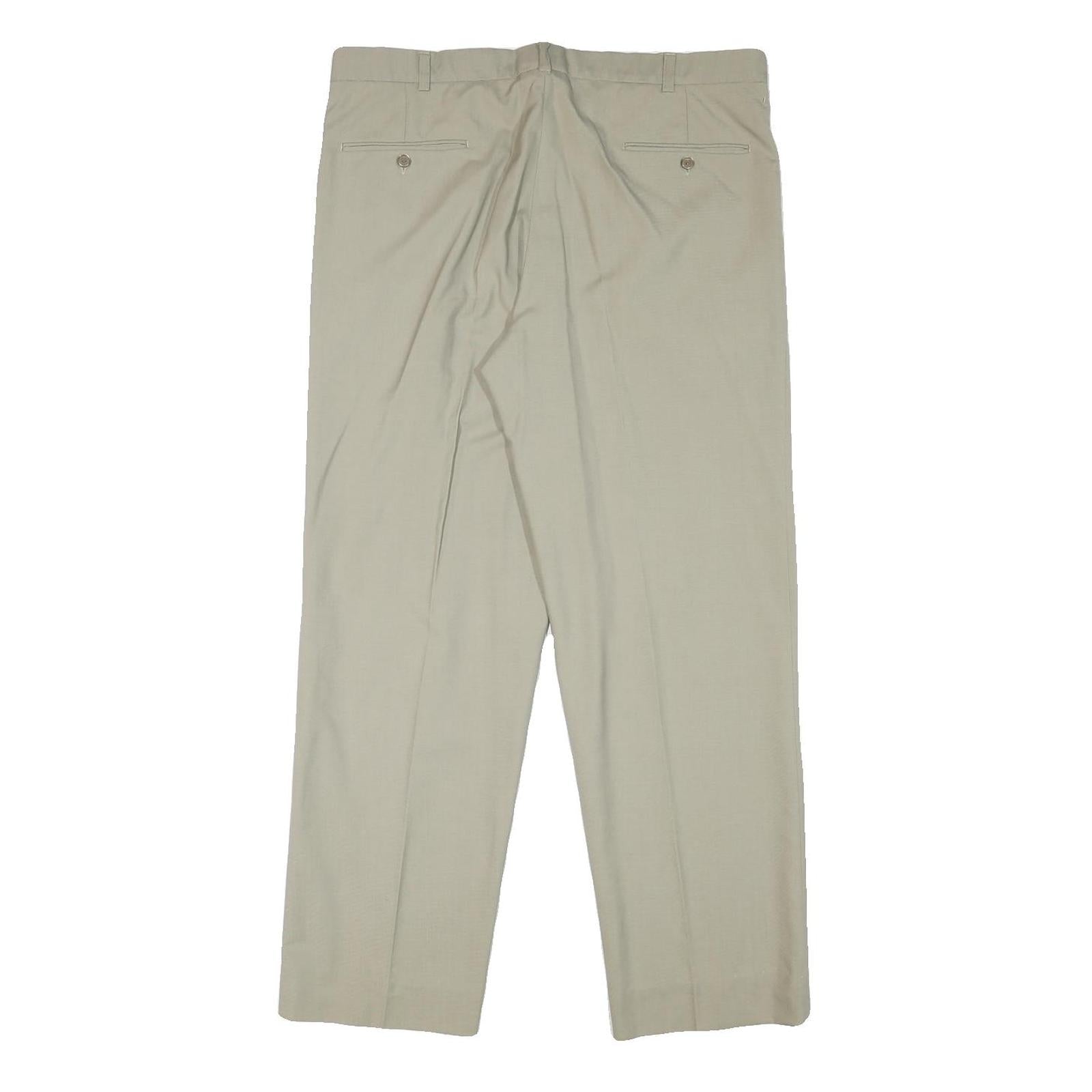 Mens Regular Fit Beige Cotton Blend Trousers W36 L30 Zip Closure Straight Leg