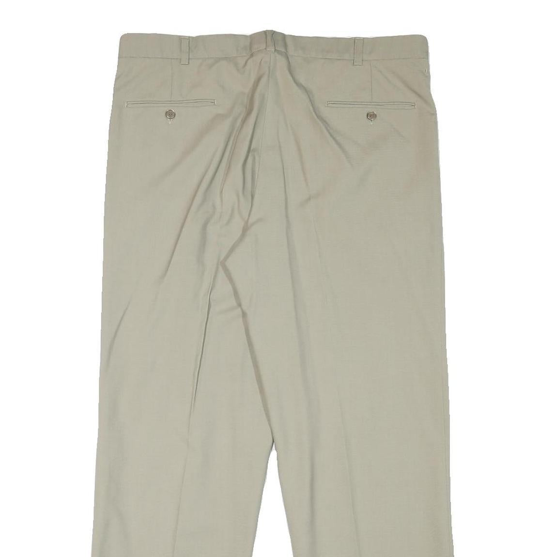 Mens Regular Fit Beige Cotton Blend Trousers W36 L30 Zip Closure Straight Leg