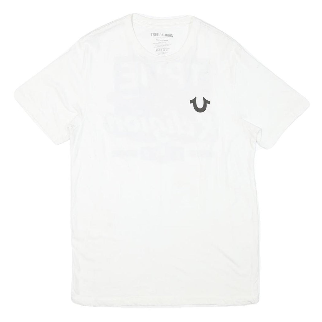 TRUE RELIGION Mens White Graphic T-Shirt S Short Sleeve Crew Neck Logo Print