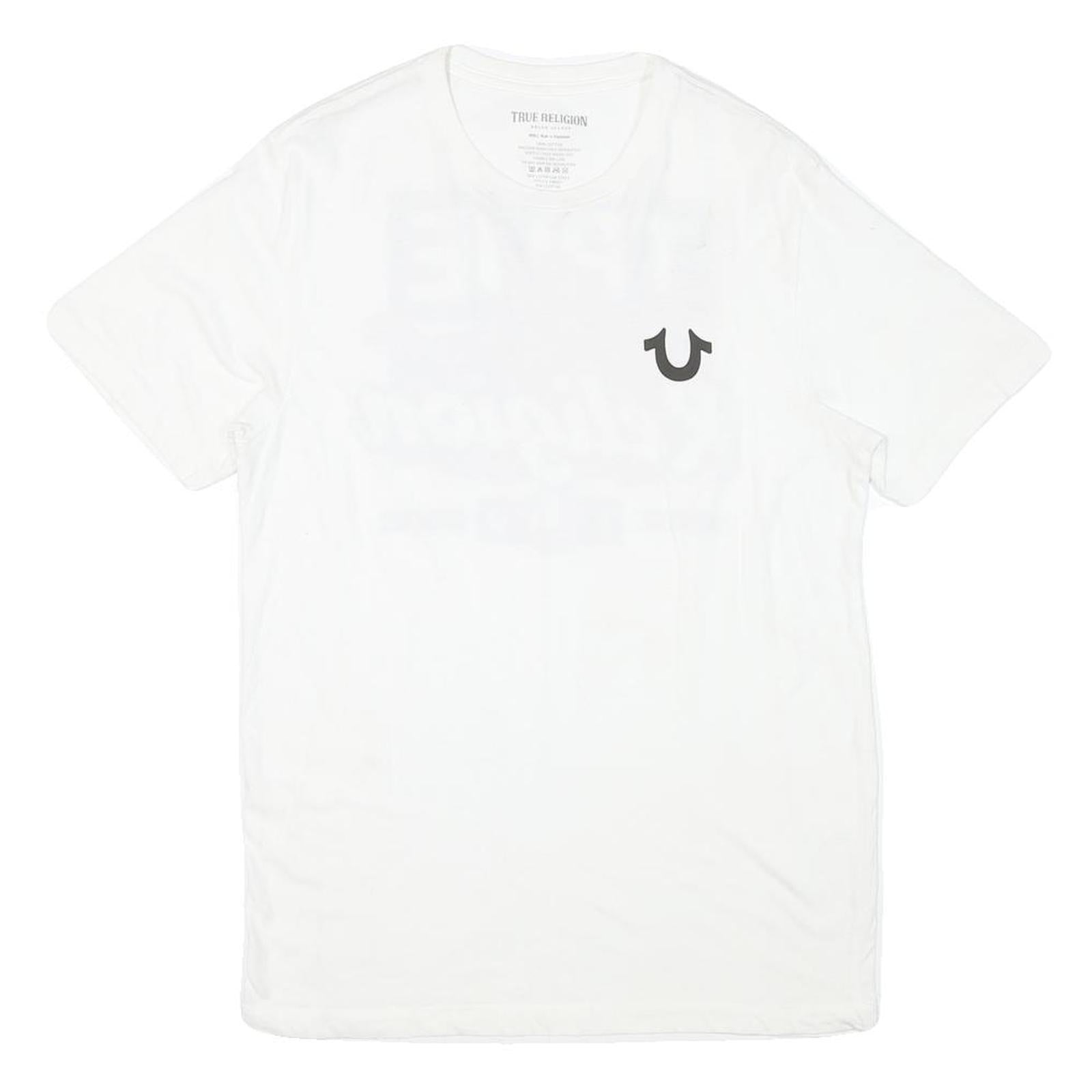 TRUE RELIGION Mens White Graphic T-Shirt S Short Sleeve Crew Neck Logo Print